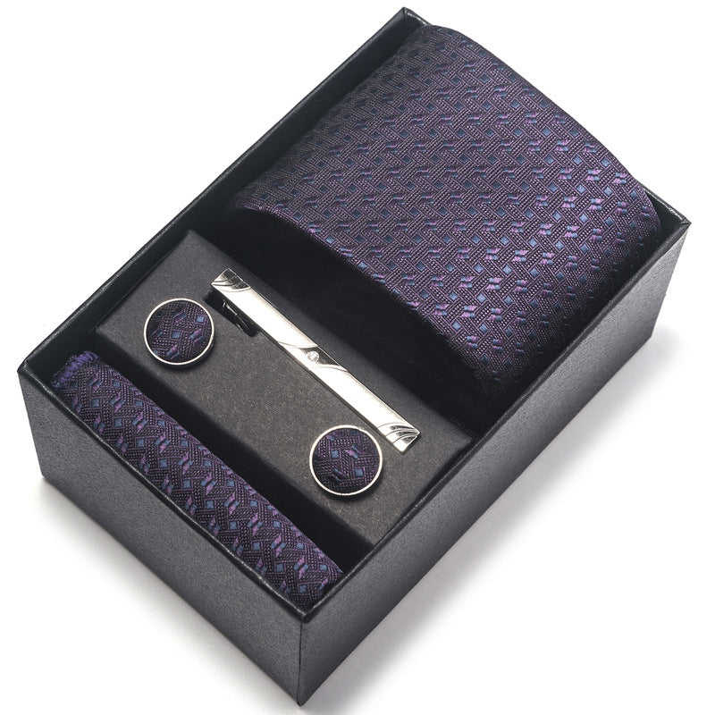 Men's Jacquard Woven Formal Tie Set – Rayon Arrow Necktie with Handkerchief, Tie Clip & Cufflinks | Canada & USA