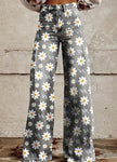 Women's Graphic Print Wide Leg Distressed Denim Pants – Plus Size Straight Leg Casual Jeans