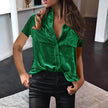 European And American Spring And Summer Pocket Short Sleeve Suede Shirt For Women