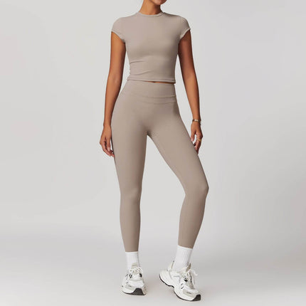 2pcs Nude feel short sleeve Workout Clothes for women Yoga Gym Clothes set