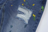 Ripped Paint Wide-leg Denim Trousers For Men Jeans