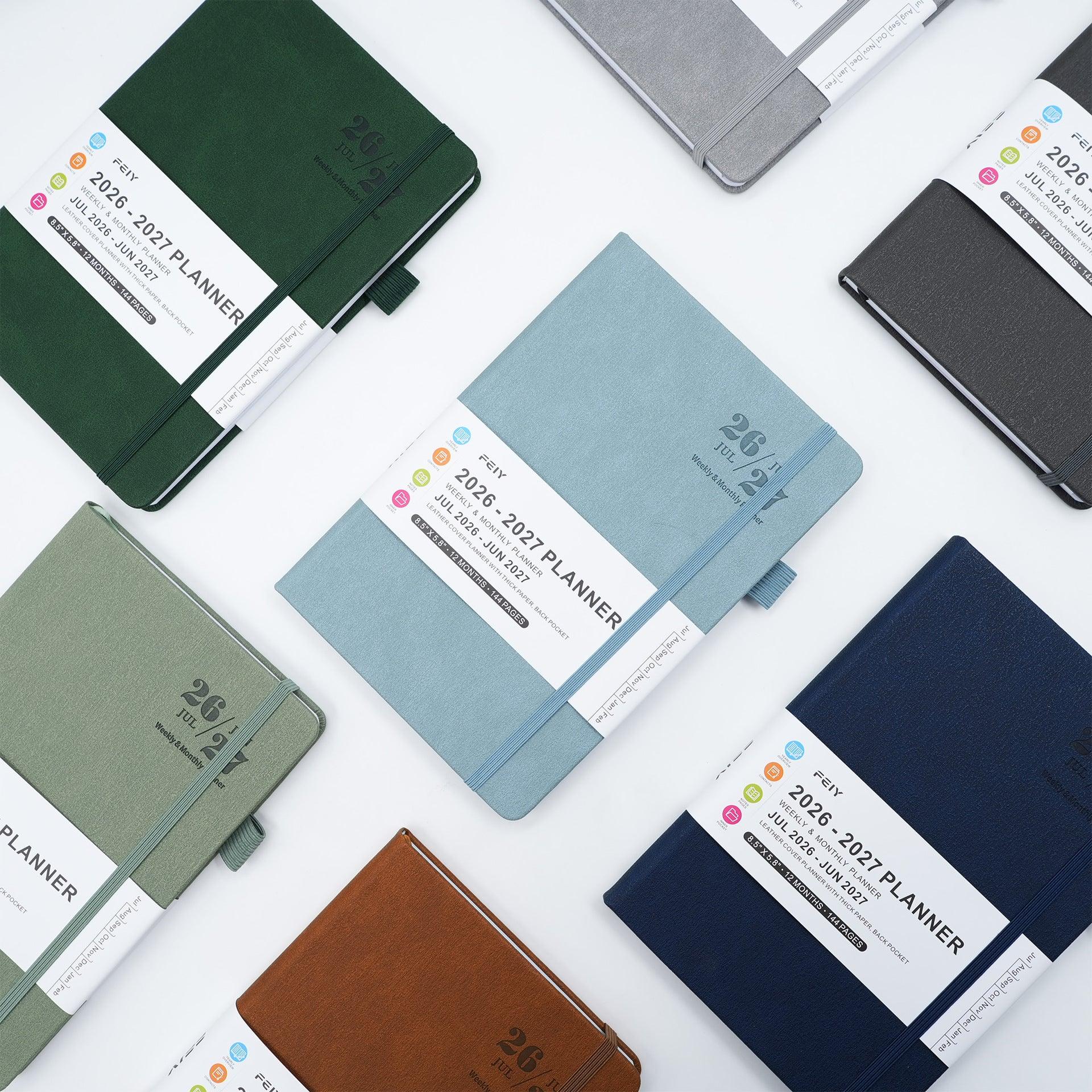 2026–2027 Weekly Monthly Planner Notebook – A5 Faux Leather Cover, 100gsm, Sewn Binding (7 Colours)