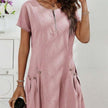 Women's Short-Sleeve Casual Dress with Pockets & Zipper – 12 Colors, S–3XL