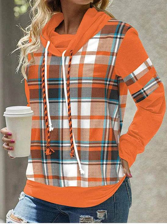 New Fashion Women's Pile Collar Printed Hoodie Pullover Top