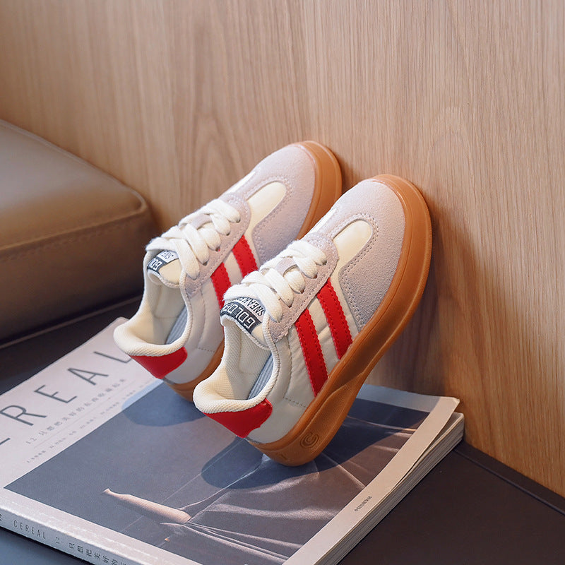 Boys' Casual Lace-Up Sneakers – Kids' PU Rubber Sole Sports Shoes