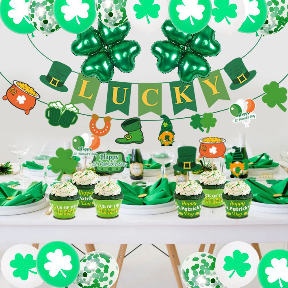 St. Patrick's Day Balloon Party Decoration Kit – 32-Piece Clover & Lucky Balloon Set