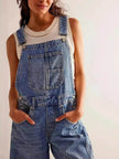 Women's Loose Denim Overalls Jumper – Casual Bib Suspender Jeans Jumpsuit with Pockets | Streetwear