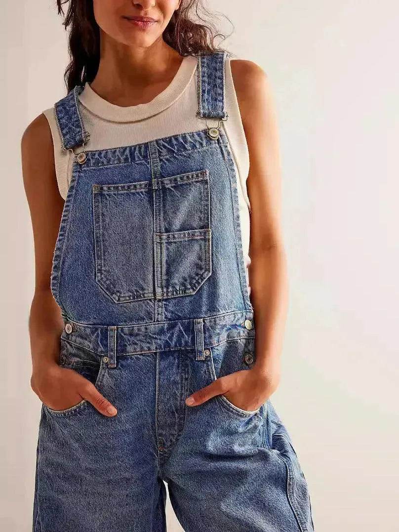 Women's Loose Denim Overalls Jumper – Casual Bib Suspender Jeans Jumpsuit with Pockets | Streetwear