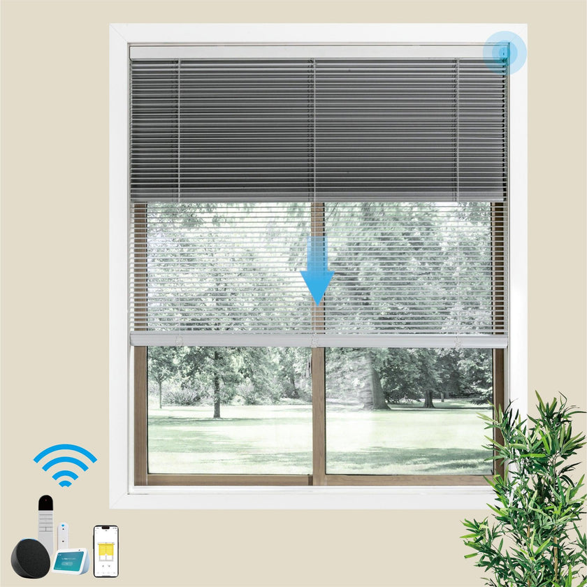 Double Layer Electric Honeycomb Curtain with Solar Charging & 15-Channel Remote, Motorized Blackout Blinds