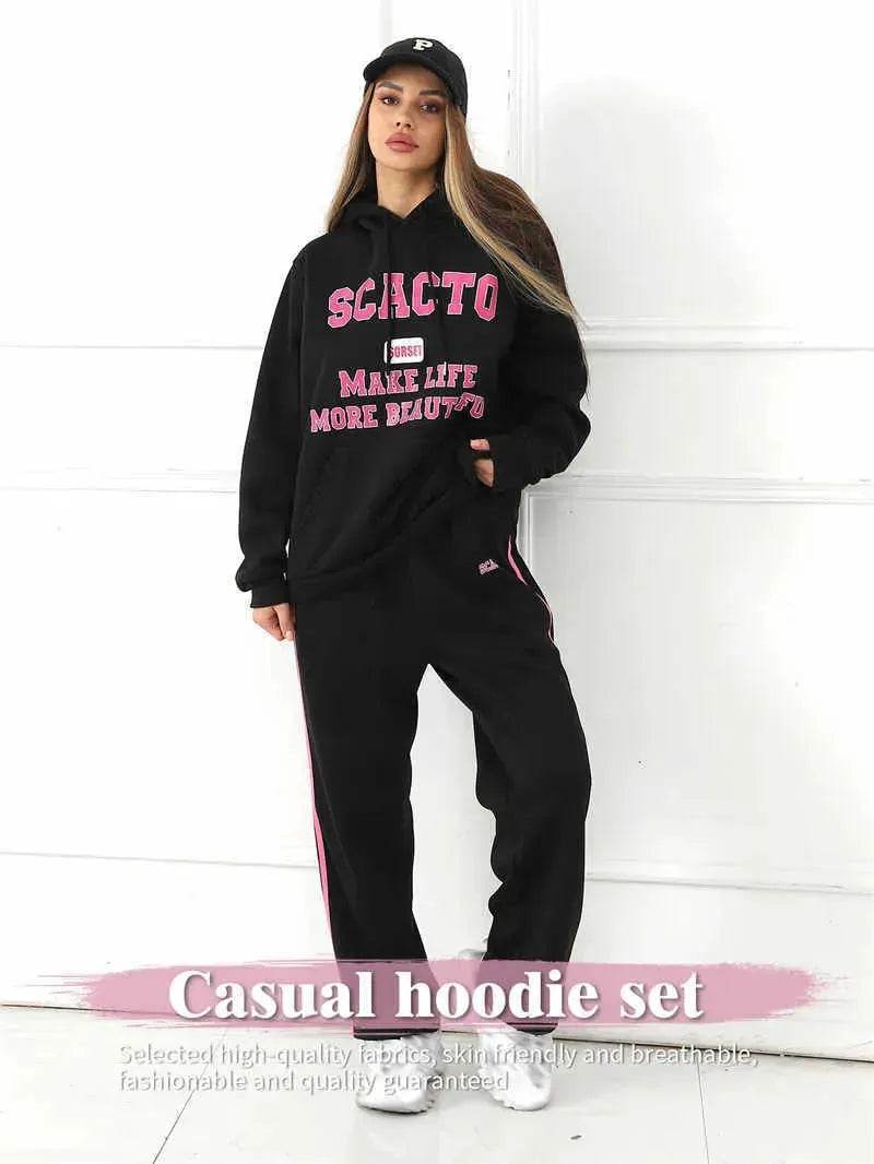 Fashion Casual joggers and hoodie set women's