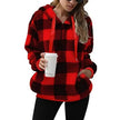 Casual Thick Fleece Plush half zip Plaid Hoodie Pullover top for women