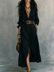V-Neck Long Shirt Dress for Women – Cotton Linen A-Line Maxi Dress Canada USA