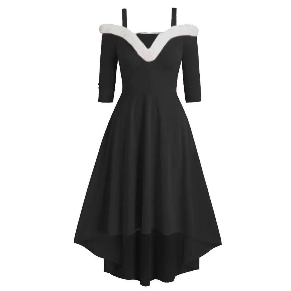 Women's Deep V Strapless Swing Off shoulder Christmas Costume Dress