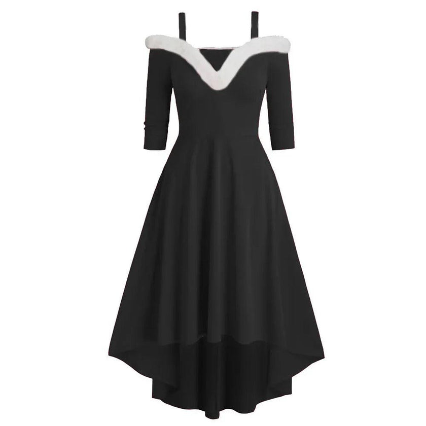 Women's Deep V Strapless Swing Off shoulder Christmas Costume Dress