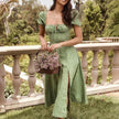 Summer Floral Print Dress Women Sexy Party Long Dresses Puff Short Sleeve