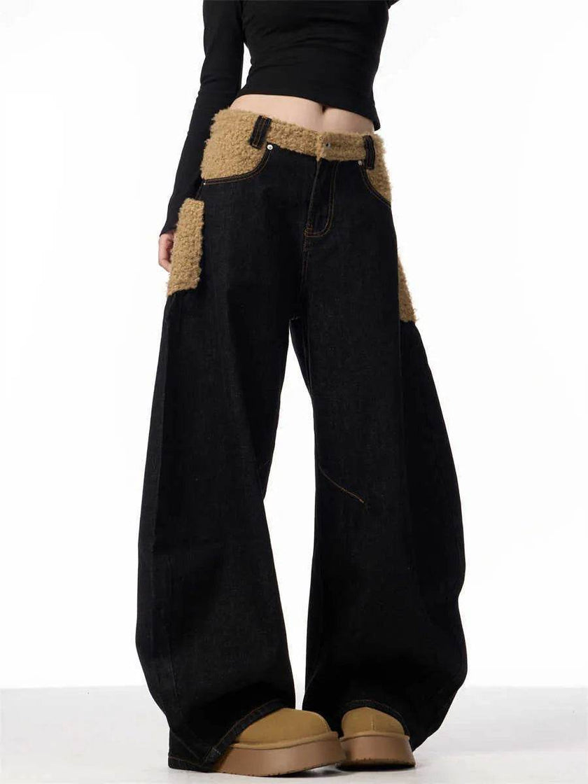Retro Minority Design Inside-out Wear Stitching Baggy Jeans Pant For Women