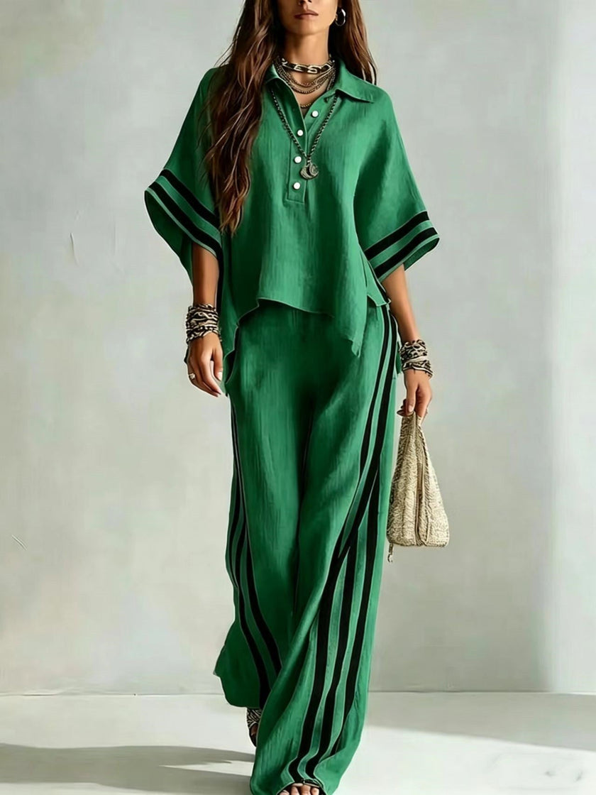 Womens Clothing Short-Sleeve Shirt And Loose Pants Two-Piece Set