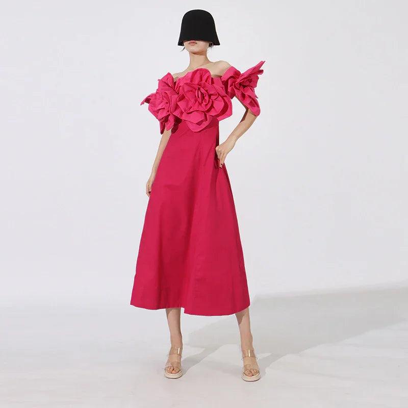 Fashion Heavy Industry Women's Three-dimensional Flower Design Dress