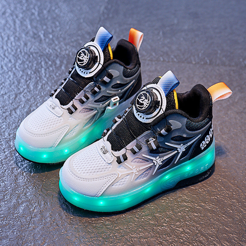 Kids Flash LED Knob Roller Skating Shoes – Light-Up Sneakers for Boys & Girls