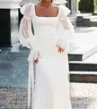 Women's Ruffled Long Sleeve Banquet Temperament High Waist Mop White Wedding  Party Fish Tail Styled  Dress Mermaid Dress