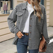 Casual Houndstooth Lapel Tweed Button long sleeve shirt tops for women