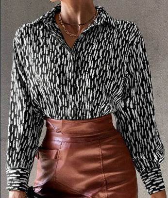 All Over Print Log sleeve Shirt Workwear Elegant Business Casual Women Button Up Shirt Women