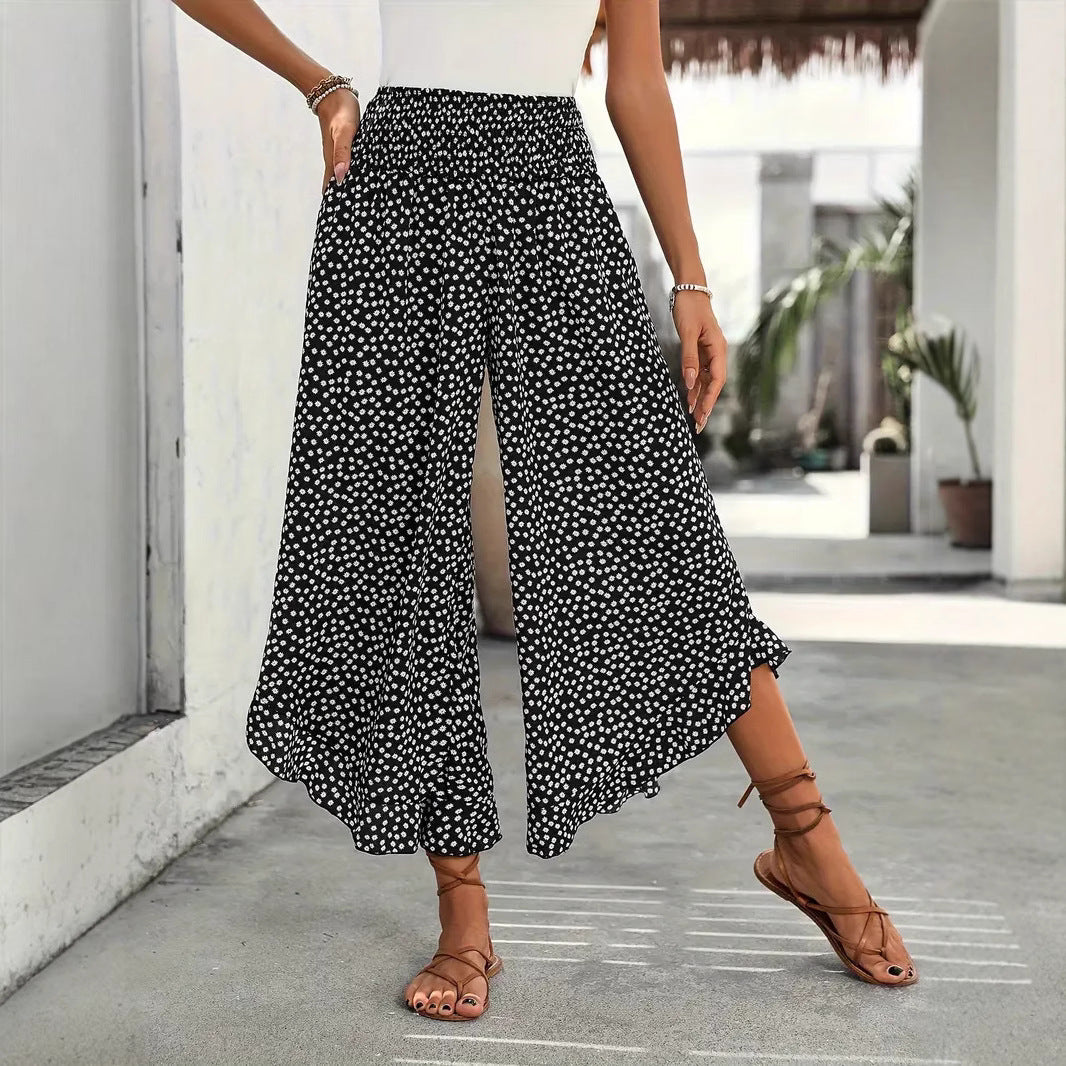 Women's Floral Smocked High Waist Wide Leg Palazzo Pants – Boho Casual Trousers S–XXL