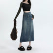 High Waisted Denim Skirt Long Cotton Solid Style