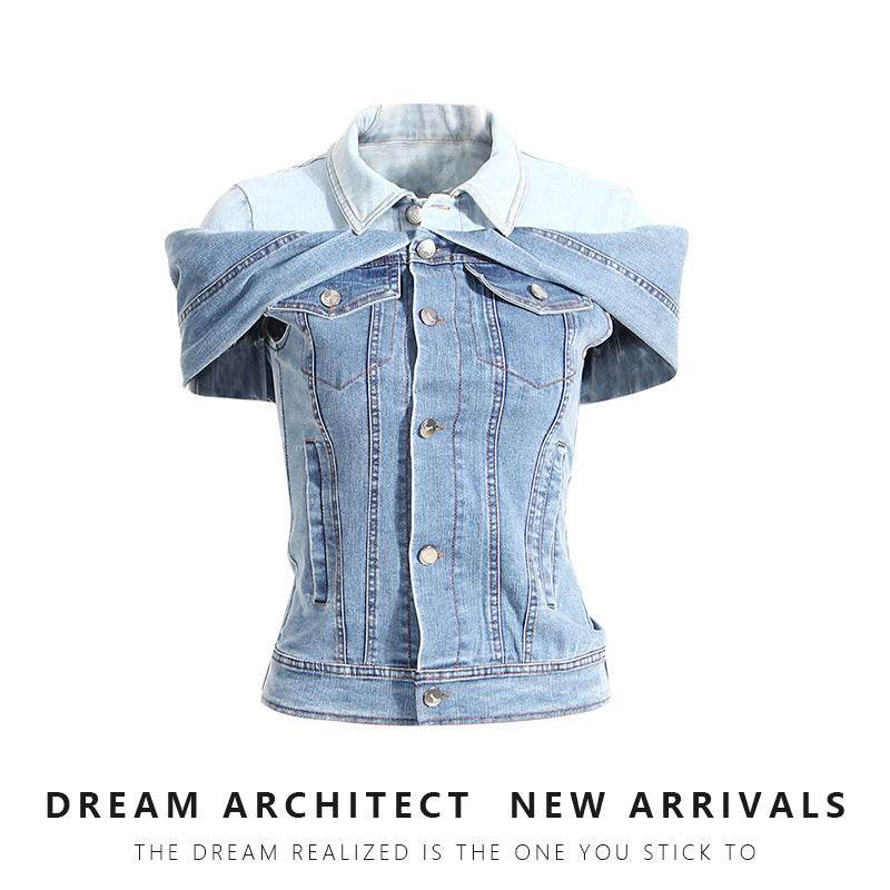 Sweet Cool Bandage Dress Shirt Slimming Denim jeans Shirt women