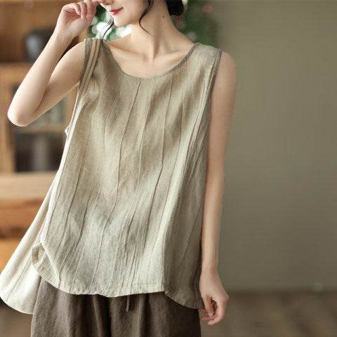 Casual Cotton And Linen Art Solid Color Loose-fitting Versatile summer blouse Top  For Women