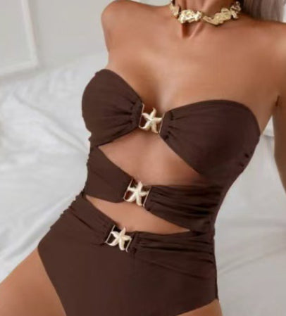 Backless One Piece Swimsuit for Women | Solid Color High Waist Tight Nylon Swimwear XS-XXL