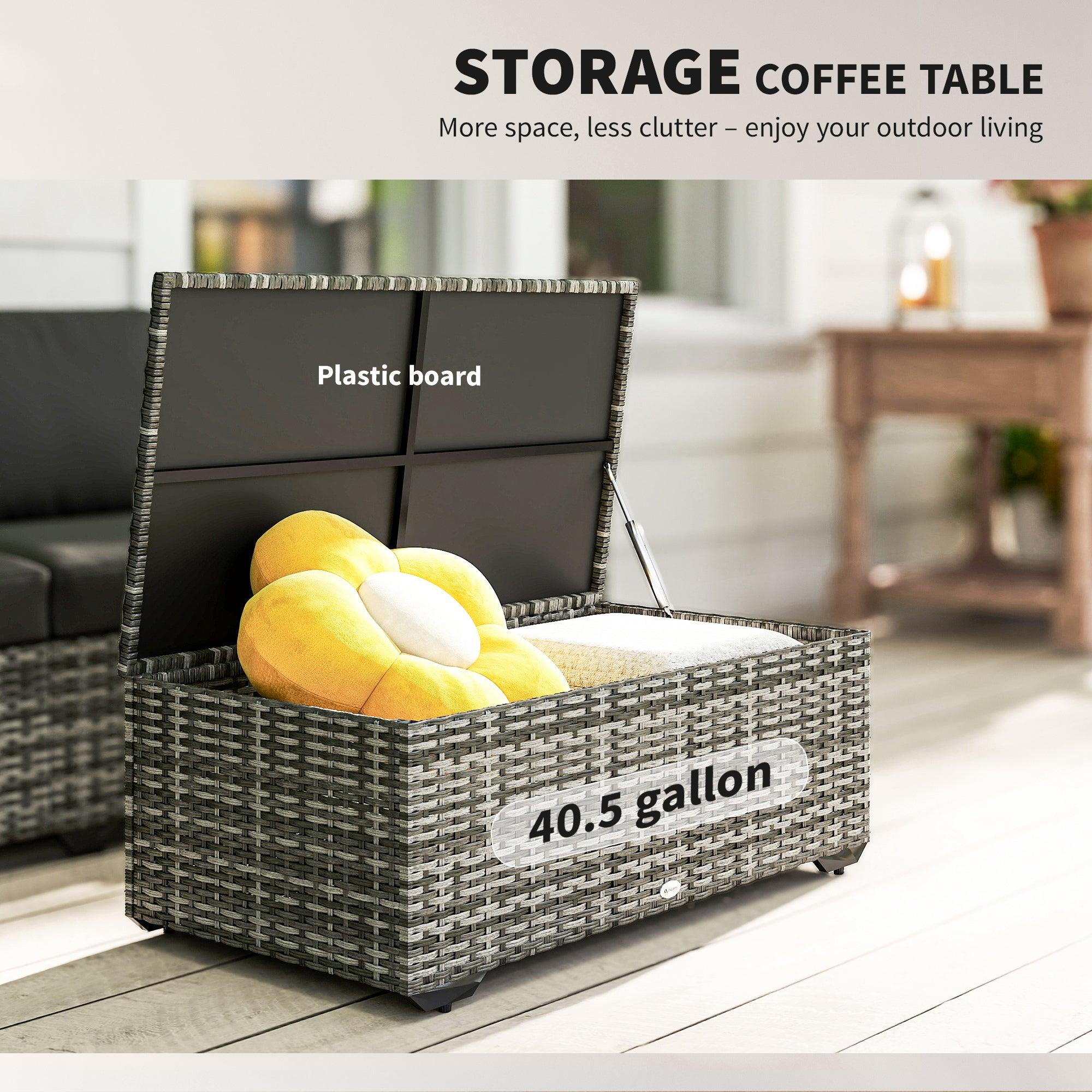 Patio Furniture Set, Cushions, Sofa, Loveseat, Storage Table, Gray