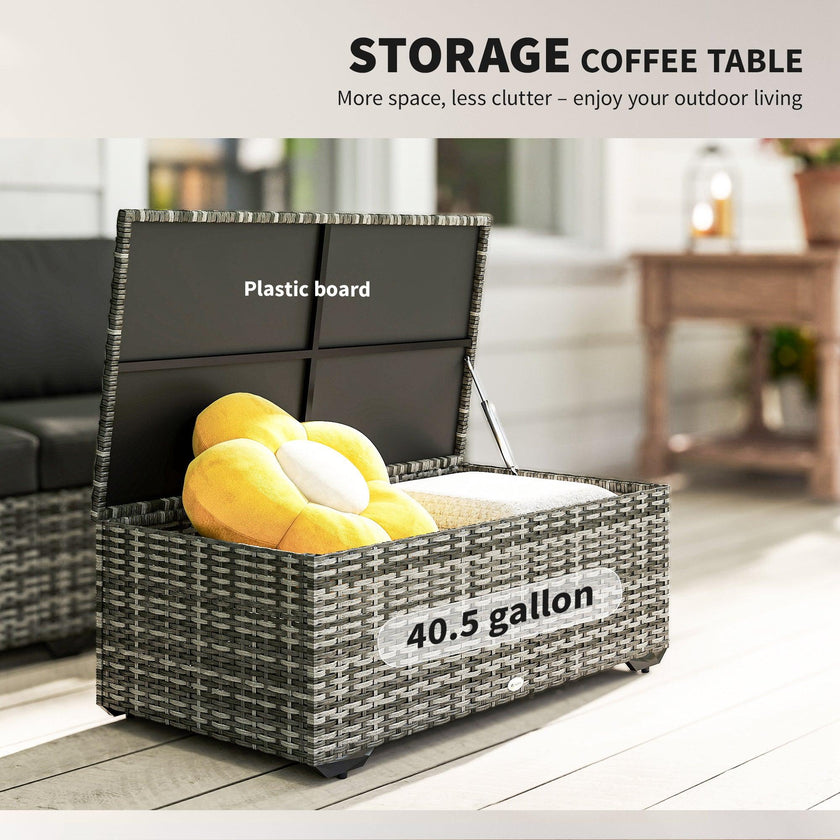 Patio Furniture Set, Cushions, Sofa, Loveseat, Storage Table, Gray