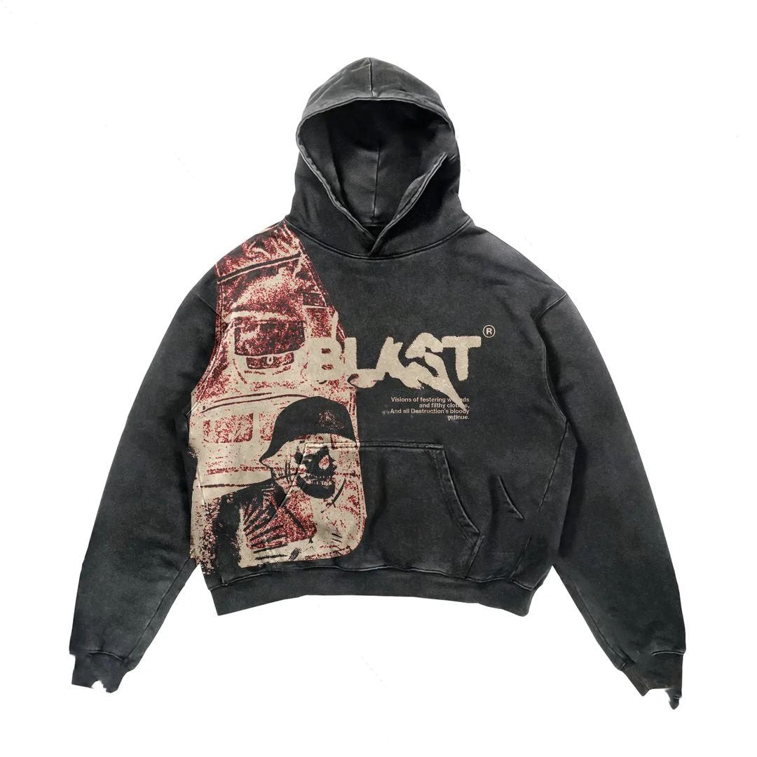 Y2K Gothic Zip-Up Hoodie – Retro Streetwear Loose Bat Sleeve Cardigan