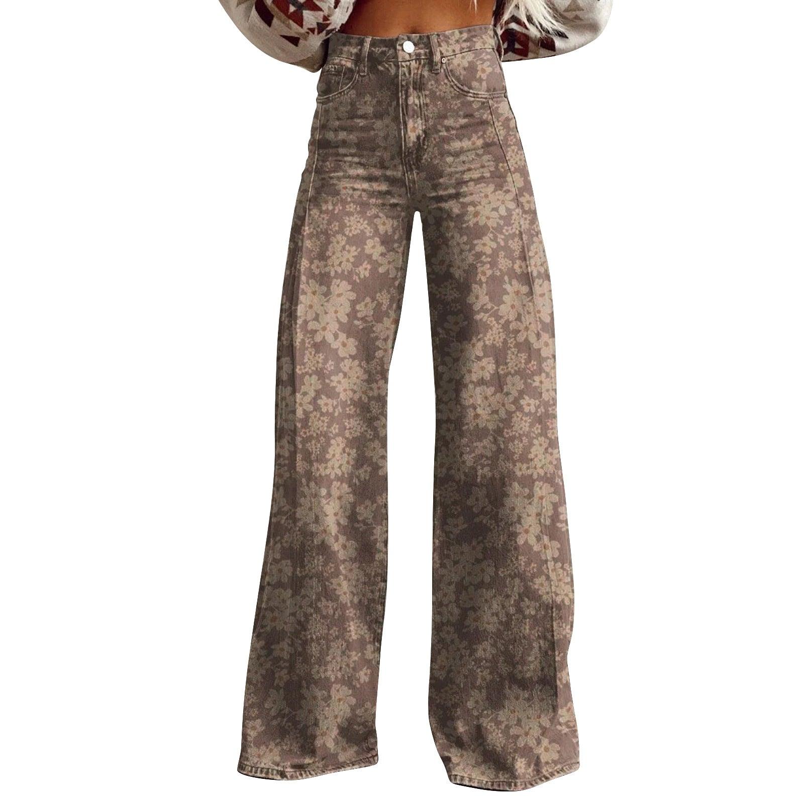 Women's 3D Printed Flared Denim Jeans – Graphic Print Wide Leg Jeans