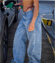 Street Style Loose Distressed Retro Washed Wide Leg Jeans