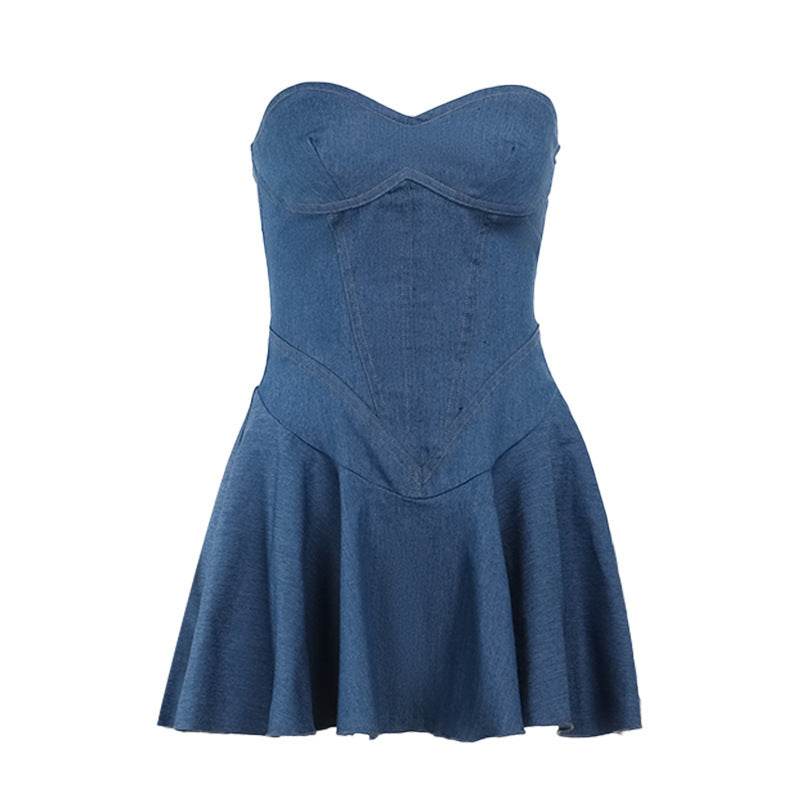 Fashion Tube Top Denim short mini Dress for Club