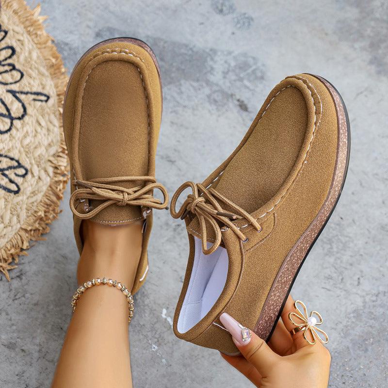 Women's Suede Lace-Up Flat Casual Loafers