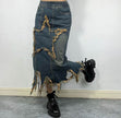 Women's American-style Retro High Waist Irregular Midi Denim Skirt