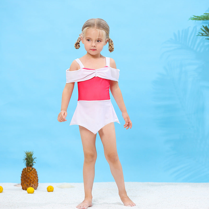 Kids Two-Piece Swimsuit Set – Girls Polyester Swim Top & Shorts in 5 Styles (Size 100–140)