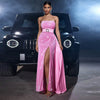 Strapless Sequined Cinched Waist Slim-fit Tube Top Banquet Pink formal Dress