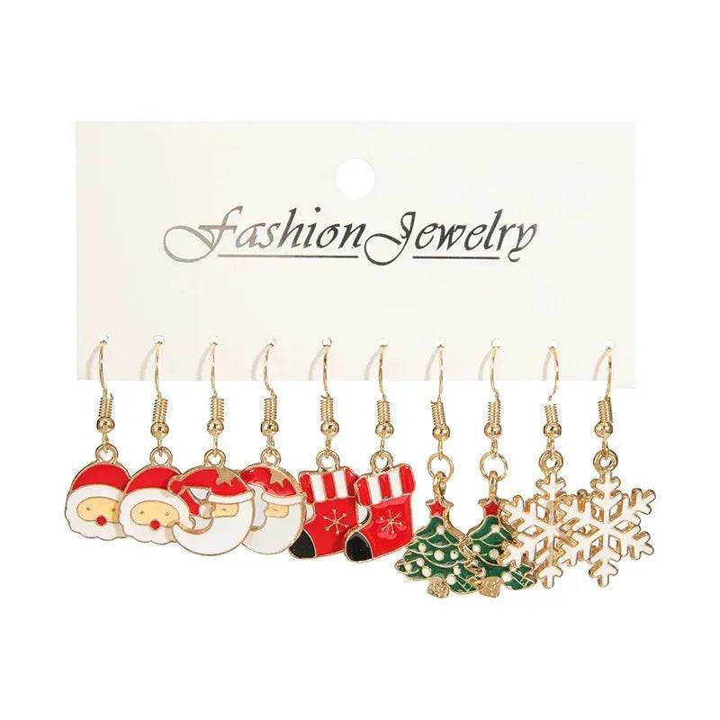 Christmas Stud Combination Suit Snowflake Elk Earrings