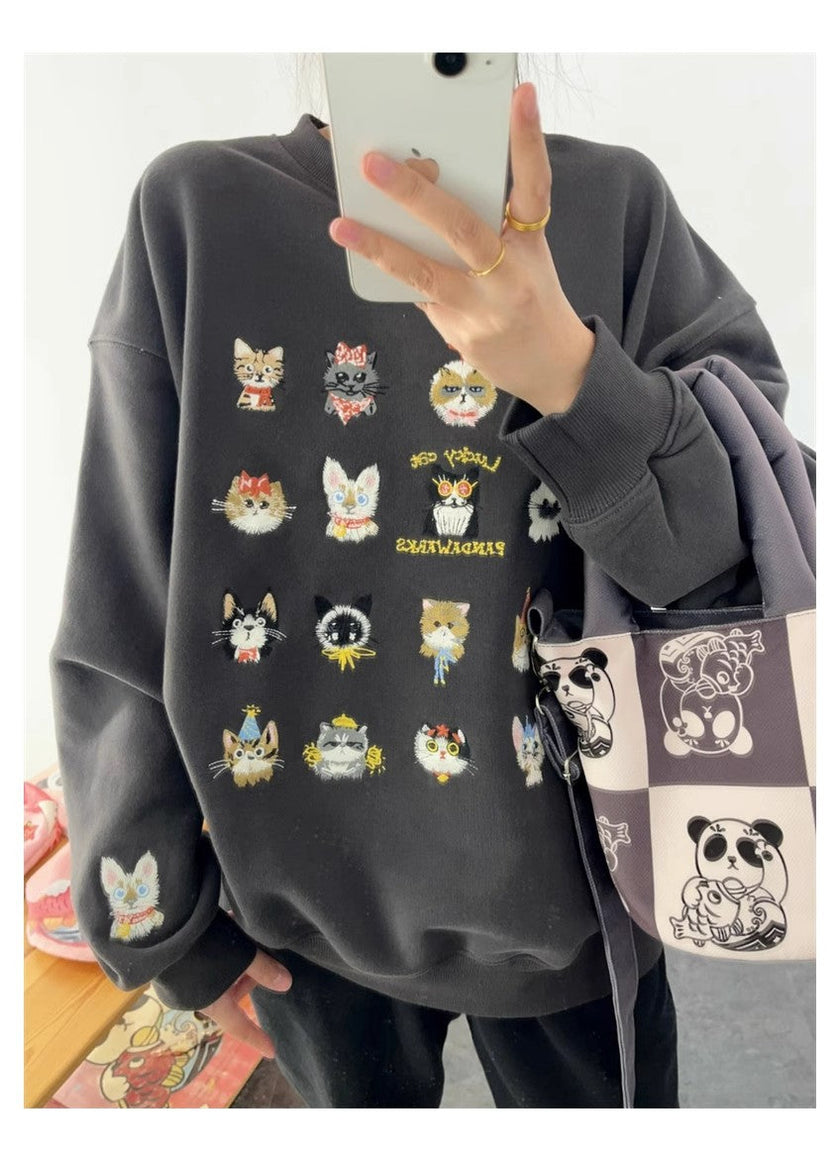 Women's 3D Kitten Embroidery Pullover Sweater Coat – Loose Fit Canada USA