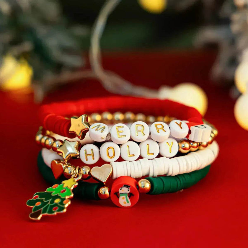 Christmas Polymer Clay Color Bracelet set  Xmas gift idea