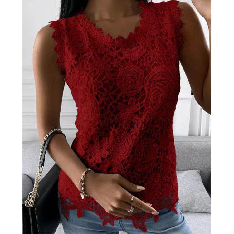 Elegant Women Summer Flowers Lace Blouse top