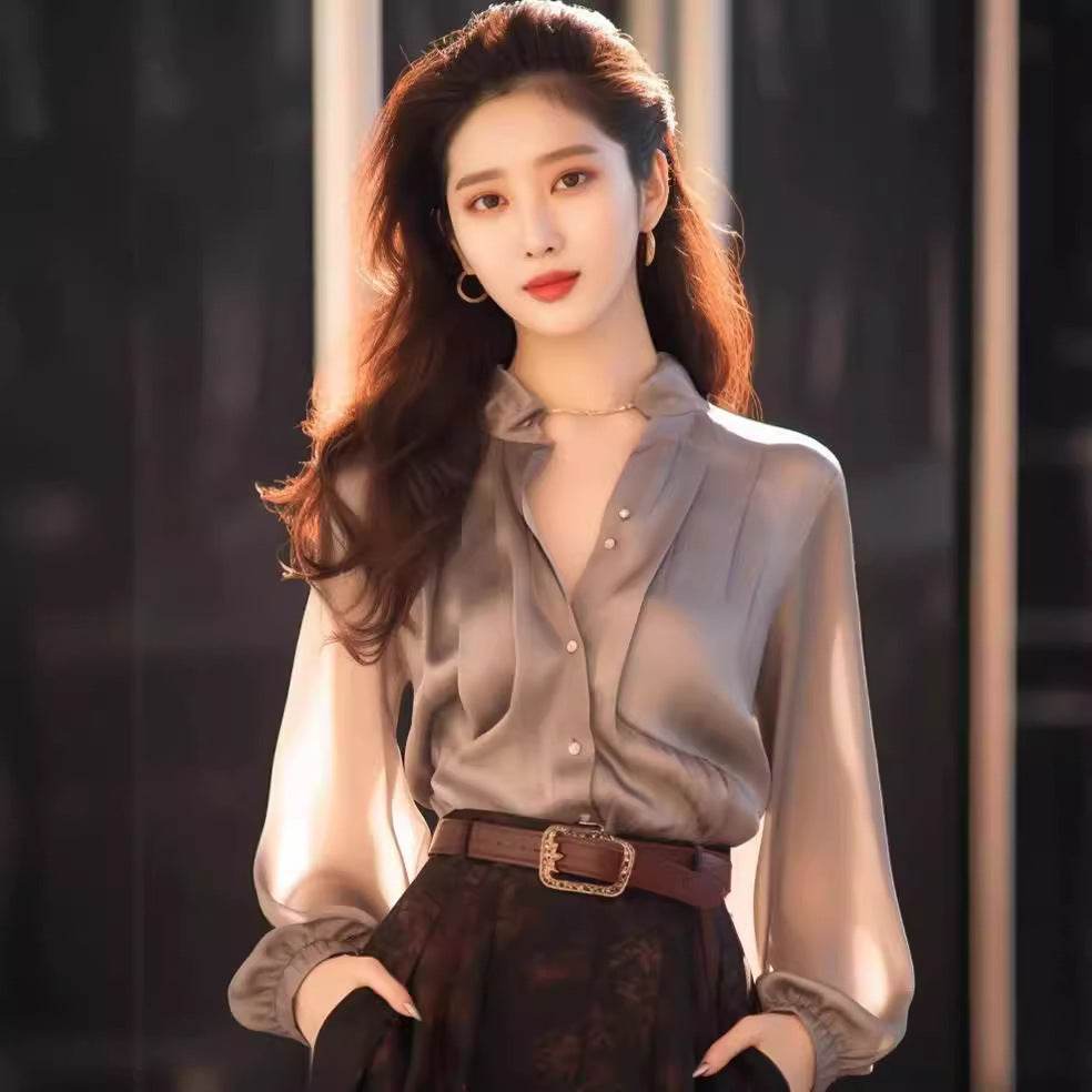 Chic And Beautiful Small Top Gray Blouse Shirt for Women
