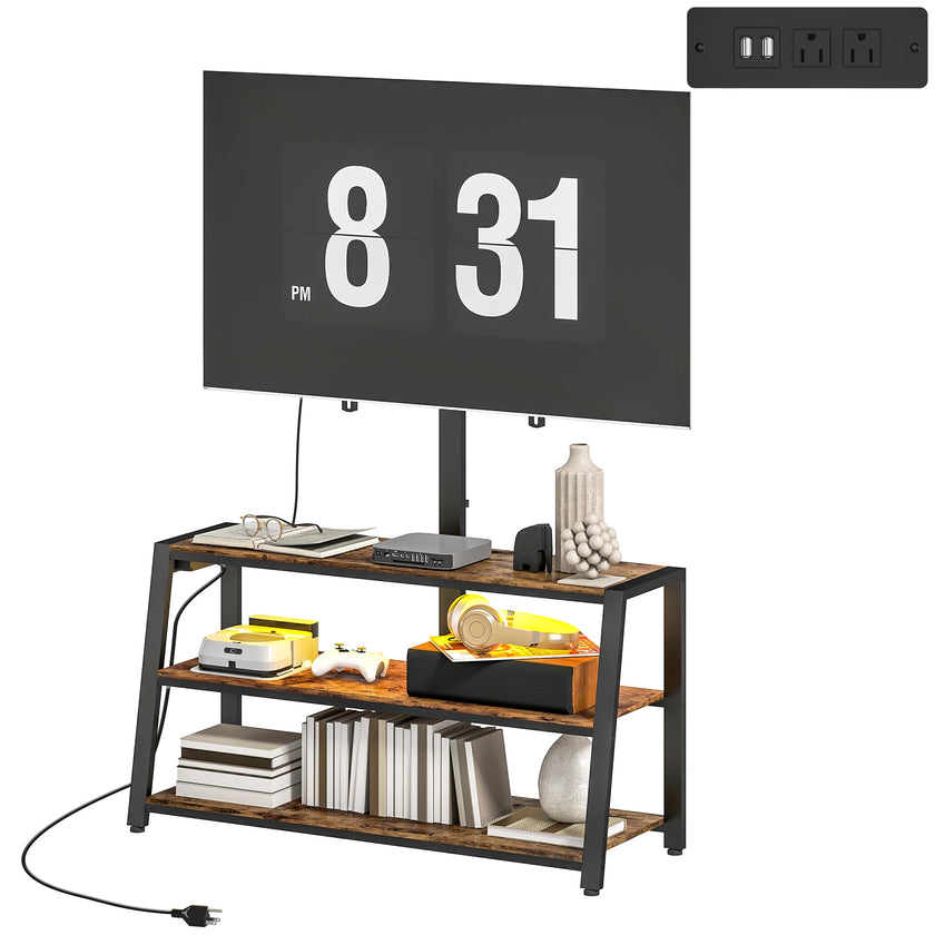 Bay TV Stand with Swivel Mount, Power Outlet and LED Lights for 32-70