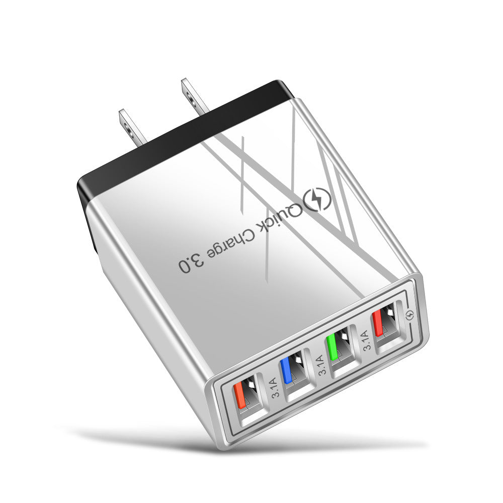 4-Port USB Wall Charger with Quick Charge 3.0 – EU, UK & US Plug | Multi-Colour