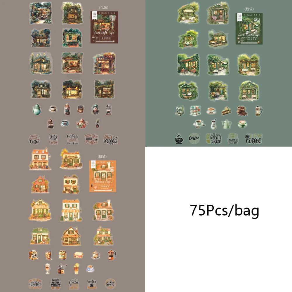 Cafe Series PET Decorative Sticker Pack – Retro Coffee Shop Journal & Scrapbook Stickers (25 pcs)