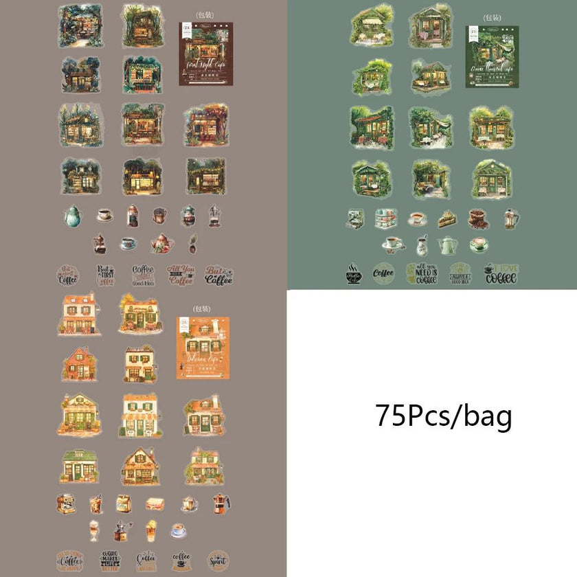Cafe Series PET Decorative Sticker Pack – Retro Coffee Shop Journal & Scrapbook Stickers (25 pcs)